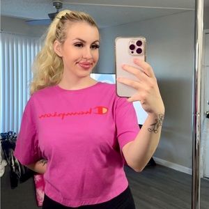 Hot Pink Champion Cropped Short Sleeve Activewear T-Shirt
